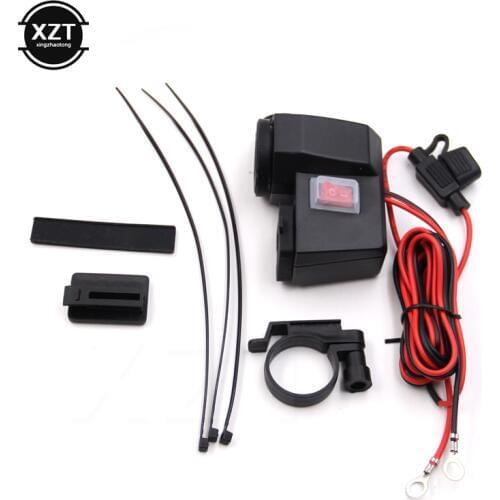 Dual USB Car Charger For Mobile Phone Tablet With switch DC 12-24V Waterproof Socket Motorcycle Lighter Charging 1.5M Cable