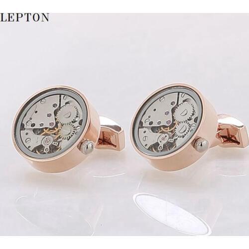 Functional Watch Movement Cufflinks With Glass Round Stainless Steel Steampunk Gear Watch Mechanism Cuff links for Mens gemelos