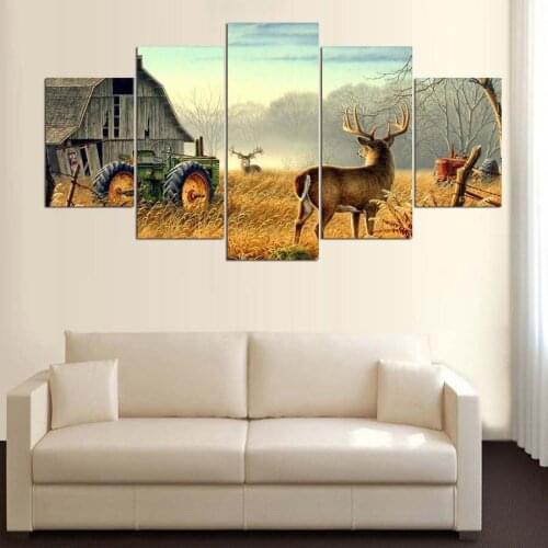 Canvas Paintings Living Room Wall Art HD Prints 5 Pieces Animal Whitetail Deers Poster Home Decor Farm House Pictures No Frame