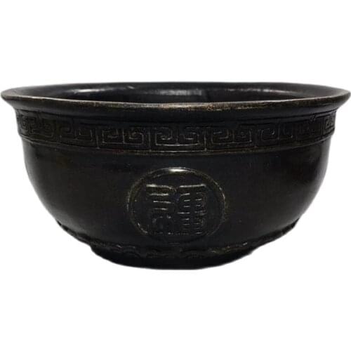 Chinese Old Copper Collection Pure Copper Ten Thousand Life Borderless Bowl