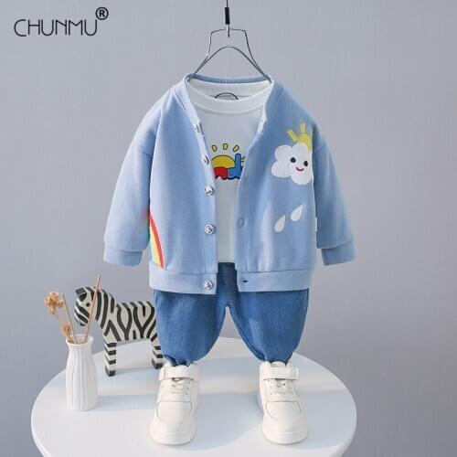 Baby Boys Set Cardigan+T-shirt+Jeans 3pcs Outfit Suit Childrens Boys Girls Autumn Winter Childrens Clothes Infant Set