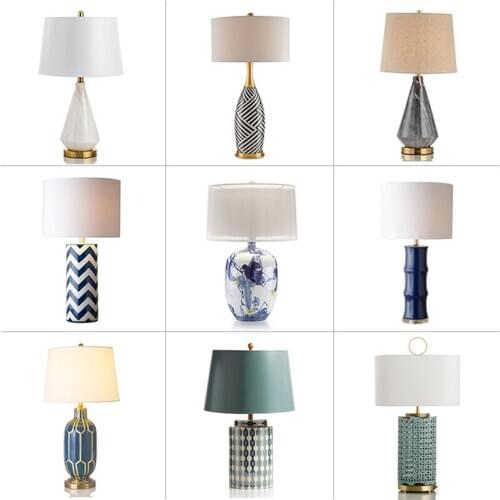 Copper Ceramics Desk Lamp Bedroom Bedside Lamp Jindezhen Model Tenant Hall New Chinese Style Classical Originality Desk Lamp