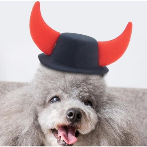 Cute Funny Sun Hat Horn Decoration Decorative Skin Friendly Pet Bucket Hat Halloween Small Animal Dogs Decor Pet Supplies