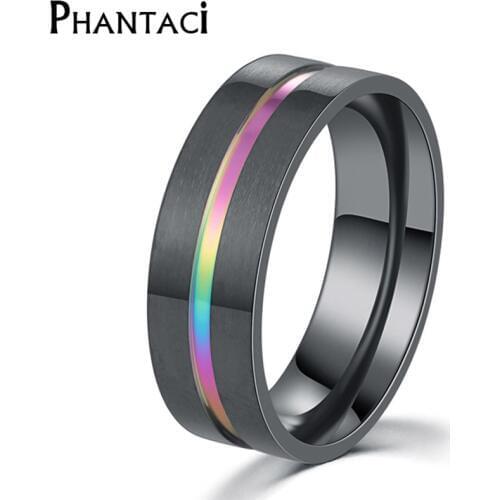 Phantaci 8 MM No Fade Stainless Steel Men Ring Black Fashion Male Cool Metal Jewelry Multicolor Titanium Ring Man