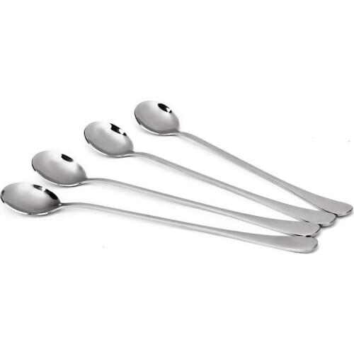 Set of 4 Stainless Steel Coffee Spoons Super Long Round Head 1.45 x 1.18 inches