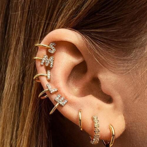 New Earrings Crystal English Alphabet Clip Earrings For Women Earing Without Hole Fake Earring Single Ear Clip Earings Kolczyki