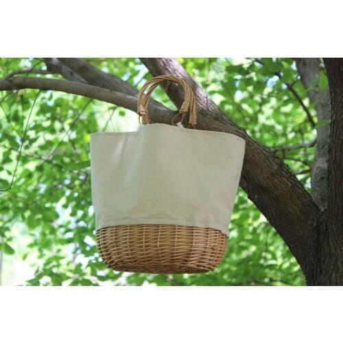 2020 New Design extendable pocket + Willow wicker Stitching Bag Summer Bag Beach Bag a5433