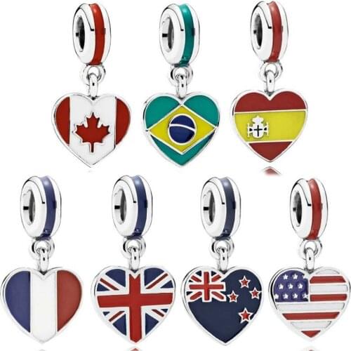 Original Enamel Love Heart Flag Pendant Bead Fit Pandora Bracelet 925 Sterling Silver Charm Jewelry