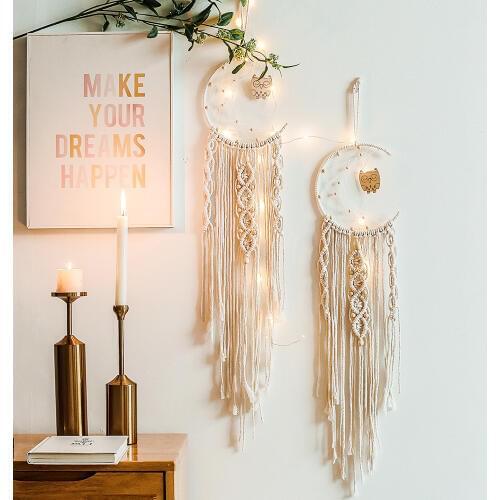 Ins Bohemian Moon Dreamcatcher Macrame Cotton Woven Wall Hanging Tapestry Pendant for Living Bedroom Room home decoration