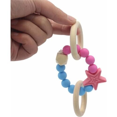 Hot Baby Teether Bracelet Silicone Natural Wooden Rings Nursing Chew Beads Teething Baby Teeth Bite Molar Stick Educational Toys