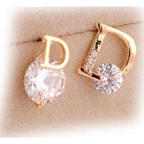 Luxury Zircon Delicate Stud Earrings Small Kalyptolith Asymmetrical D Rhinestone Earring Accessories For Women