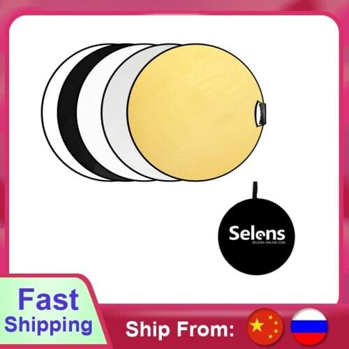 Selens Portable 5-in-1 24 Inch 60cm Handle Round Reflector Collapsible Multi Disc with Carrying Case Photo Studio