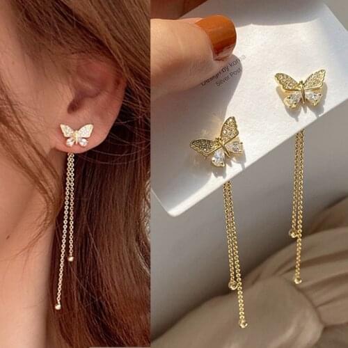 S925 Silver Needle Butterfly Stud Earrings Fashion Tassel Long Earrings Korean Trendy Earrings for Women Luxury Charm Jewelry