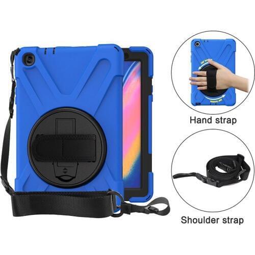 360 Degree Rotation Silicone Hybrid Case with Shoulder Wrist Strap for Samsung Galaxy Tab A 8.0 2019 P200 P205(with S Pen)+Pen