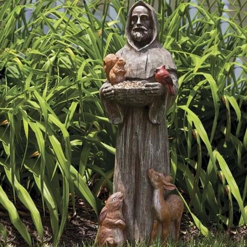 St. Francis and Friends Garden Statuary with Birds Feeder Creative Resin Crafts Statue for Garden Courtyard Decoration SDF-SHIP