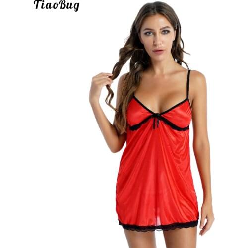 TiaoBug 2Pcs Women Lingerie Adjustable Straps V Neck Bowknot Lace Adorned See-Through Mesh Dress With G-String Briefs Underwear