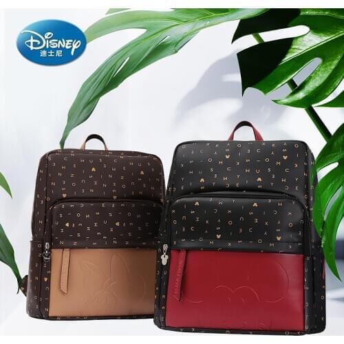 Disney Leather Diaper Bag USB Baby Care Backpack Mommy Pregnant Women Wet Bag Waterproof Baby Pregnant Bag Mickey Baby Bag
