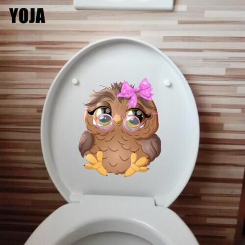 YOJA 18.6×22.7CM Cute Owl With Bow Home Bedroom Wall Stickers Mural Funny WC Toilet Decoration T1-2756
