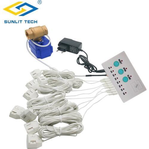 Water Leaking Sensor Protection against Flood Water Overflow Alarm Kit for Smart House Security with 1pc DN15 DN20 DN25 Valve