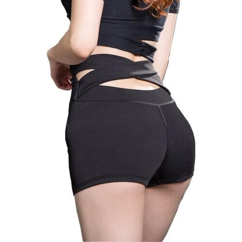 Women High Waist Sports Shorts Cross Waistband Running Fitness Yoga Leggings Stretch Squatproof Gym Workout Tights Shorts Female
