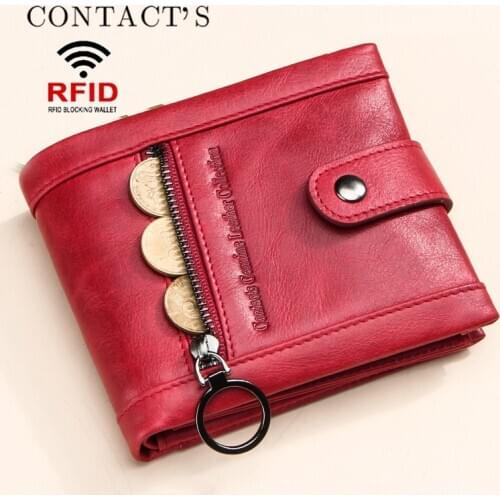Womens Leather Wallet Horizontal Leather Lady Wallet RFID Anti-theft Brush Multifunctional Female Wallet