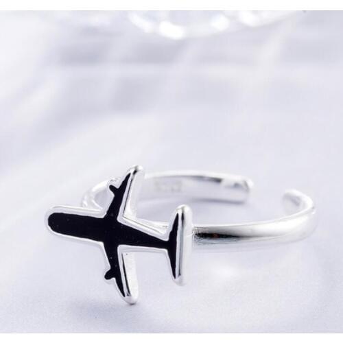 New Arrival Personality Beautiful 925 Sterling Silver Jewelry Aircraft Black Epoxy Female Personality Opening Rings SR59