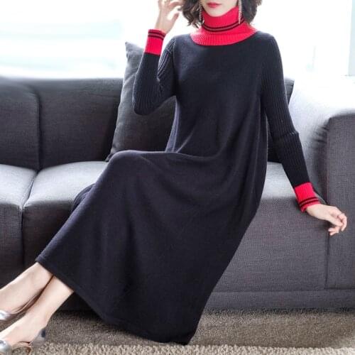 Winter Vintage Womens Turtleneck Black Sweater Dress 2021 Autumn Long Casual Knitting Maxi Dress Elegant Bodycon Party Vestidos