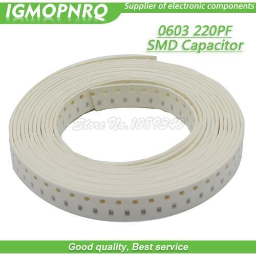 100pcs 220PF NPO precision 5% 50V 0603 220P SMD Thick Film Chip Multilayer Ceramic Capacitor