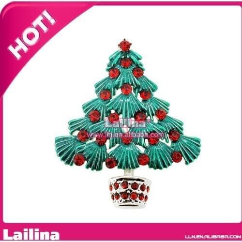 100pcs/lot Red Rhinestones Christmas Tree Brooch Pin