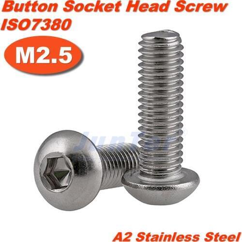 100pcs/lot M2.5(2.5mm) A2 Stainless Steel Hexagon Socket Button Head Screws ISO7380