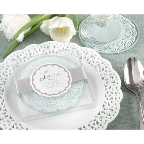 100pcs Glass Coaster Wedding Favors and gifts Glass Lace Coasters Wedding supplies Party Guest gift box Presents Wedding Favours