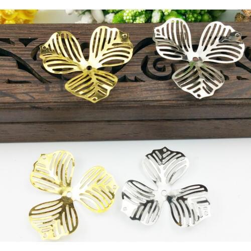 20pcs/lot 32/47mm Metal Three leaves Filigree Flowers Slice Charms Settings DIY Components Jewelry Findings