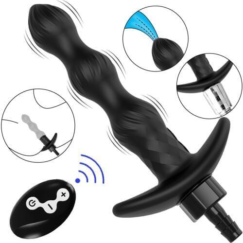 Remote Control Anal Beads Vibrators Douche Enema Cleaner Prostate Massager 10 Modes Vibrating Butt Plug Sex Toys Water Spraying