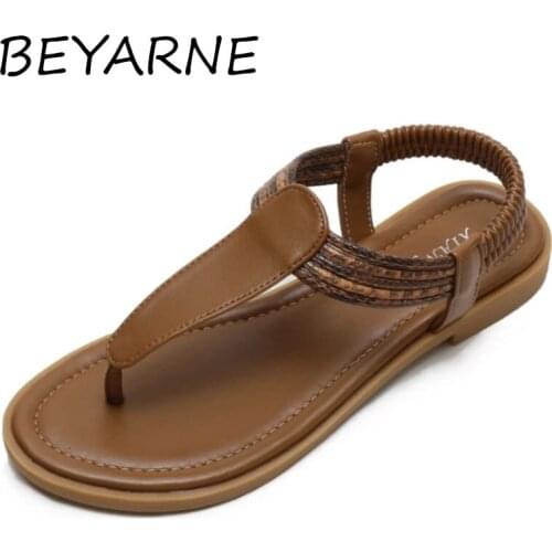 BEYARNE 2021 Summer Flat Bohemian Style Simple Casual All-match Retro Travel Roman Shoes Vacation Beach Ladies Flip-flop Sandals