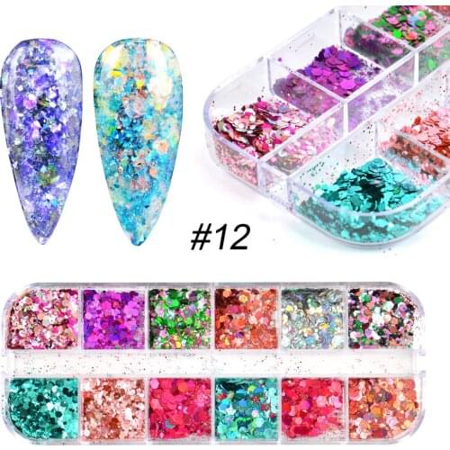 12 Grid/Set Holographic Nail Glitter Sequins Sparkly 3D Thin Butterfly Flakes Polish Decor for Nail Art Accessories