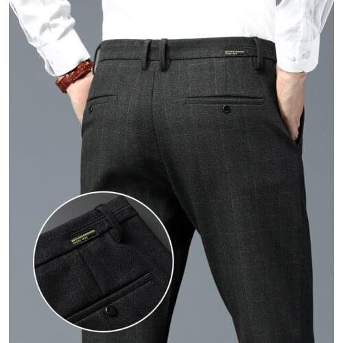 Autumn Winter Men Dress Pants Slim Fit Men Office Trousers Formal Wedding Men Classic stripe Pants Business Suit Pants 38