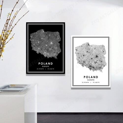 Black White World City Map Canvas Painting POLAND City Line Wall Art Print Poster Room Decoration Picture