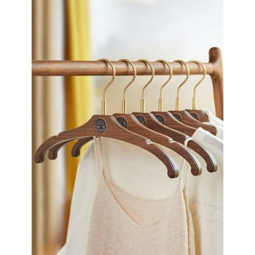 5pcs/lot Wooden Coat Hangers Solid Walnut Wood Pants Hanger with Clips Non-slip Suits Hanging Anti-skip Wide Shoulder Design