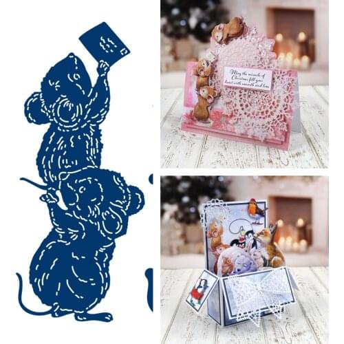 Mouse Holding Greeting Card Die Cutting Dies Scrapbook Diary Decoration Stencil Ebossing Template DIY Greeting Card Albums