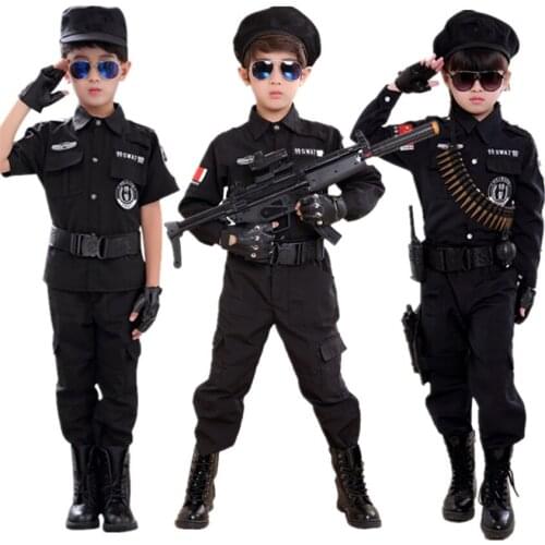110-160cm Children Policemen Cosplay Costume Army Military Uniform Carnival Childrens Day Kids Performance SWAT Clothing