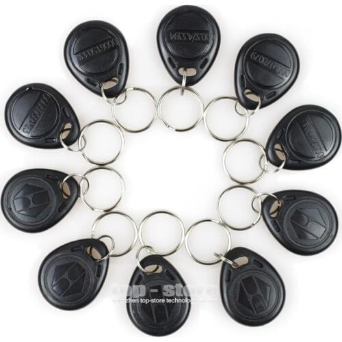 DIYSECUR 10pcs 125Khz RFID Card Keyfobs Key Chian For Access Control System 125KHz RFID Reader Use Black