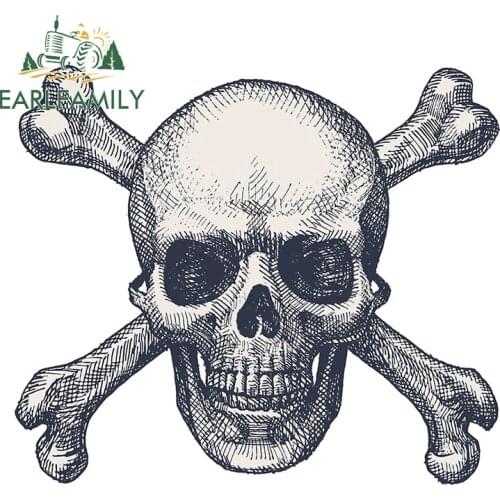 EARLFAMILY 13cm x 11.6cm for Skull and Bones Illustration Vinyl Car Sticker Personality DIY Anime Surfboard Decal Graphics