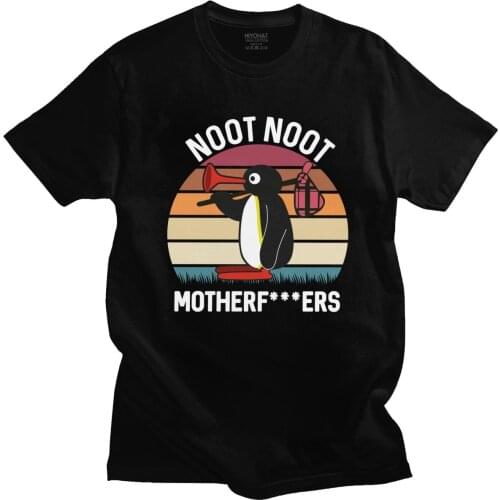 Kawaii Anime Noot Noot Pingu T shirt Men Pure Cotton Penguin Meme Tee Tops Crew Neck Short Sleeve Printed T-shirt Clothes Gift