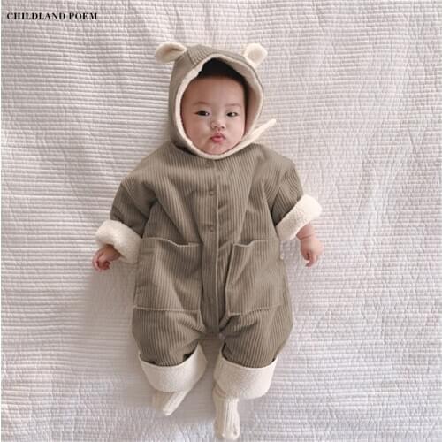 Winter Baby Romper Newborn Baby Clothes For Boy Fleece Warm Infant Baby Jumpsuit Coat Toddler Boy Girl Romper Overalls Onesie