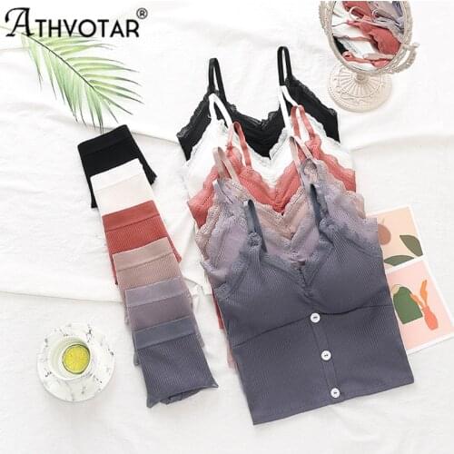 ATHVOTAR New Buttons Wireless Bra Sets Women Lace Top Adjusted Padded Soft Crop Top Comfortable Briefs Lingerie
