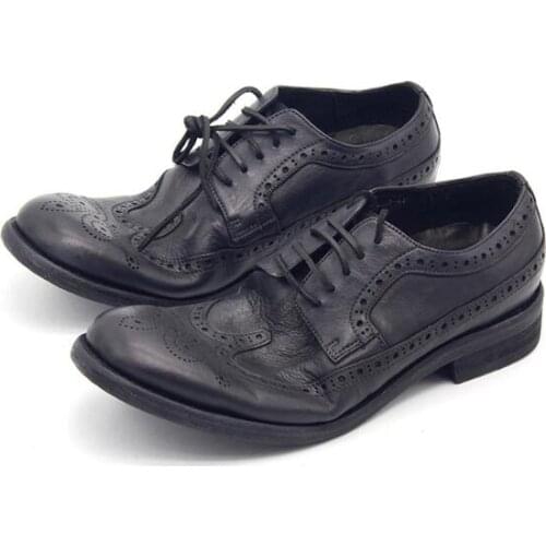 Hot 100% Genuine Leather Men Shoes Black Carved Brogue Shoes Men High-End Business Mens Shoes