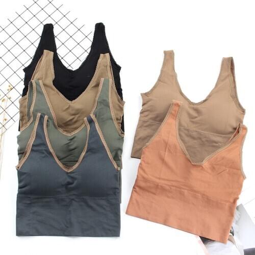 Women Tank Seamless Underwear Sexy Lingerie Female V Back Basic Strap Crop Tops Padded Camisole Intimates Sleeveless Camis