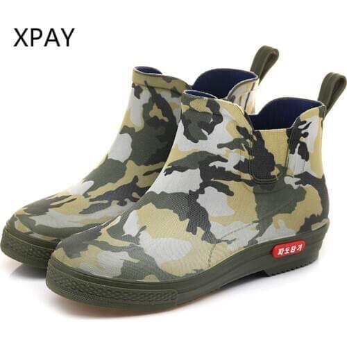 Short Rain Boots Chelsea PVC Men Camouflage Galoshes Soft Sole Chef Shoes Fishing Gumboots Rubber Shoes