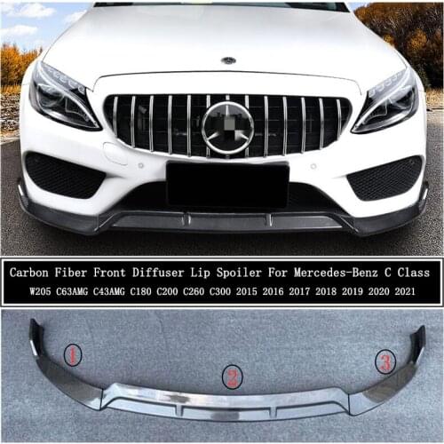 Carbon Fiber Front Diffuser Lip Spoiler For Mercedes-Benz C Class W205 C63 C43 C180 C200 C260 C300 2015-2021 Bumper Spoilers ABB