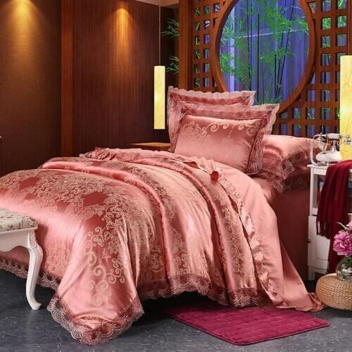 Pink Lace Bedding Sets Satin Jacquard Bed Set European Style Bedding Modal Bed Linen Double Bed Rounded Sheet Pillowcases